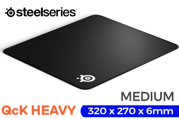 Steelseries QCK HEAVY Series Gaming Mousepad - Medium / Non-Slip Rubber Base / QcK Micro-Woven Cloth / Optimized For Low And High CPI Tracking / Durable And Washable For Easy Cleaning / Size: 320 mm x 270 mm x 6 mm / 63827 or 63836