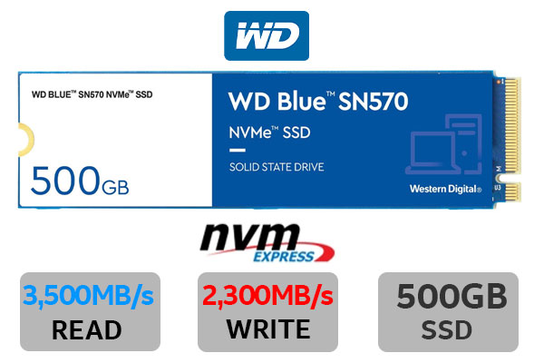 WD Blue SN570 500GB M.2 PCI-e 3.0 x 4 NVMe Internal Solid State Drive (SSD) / Maximum Read Speed 3500MB/s / Maximum Write Speed 2300MB/s / WDS500G3B0C