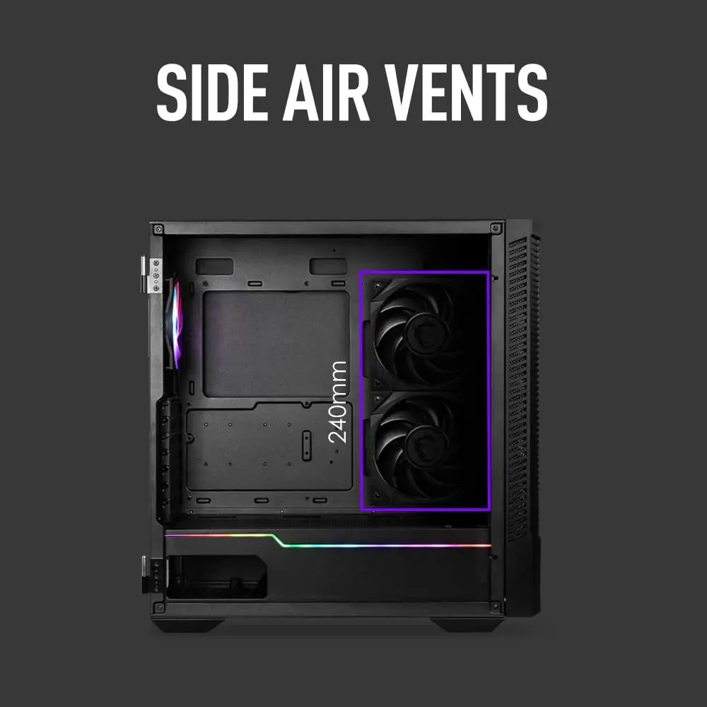 MSI MAG Series FORGE 100R, Mid-Tower Gaming PC Case: Tempered Glass Side  Panel, ARGB 120mm Fans, Liquid Cooling Support up to 240mm Radiator, Mesh