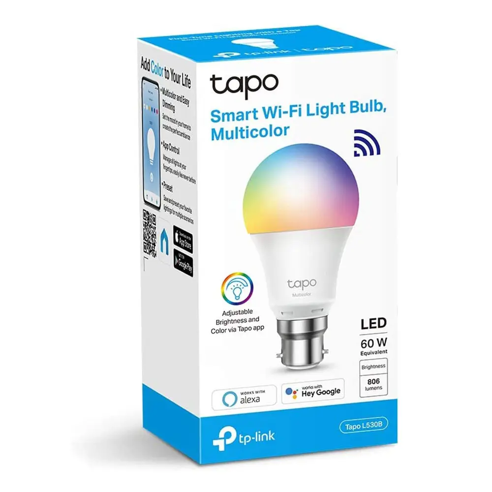 TP-Link Tapo Smart Bulb, Smart WiFi LED Light, B22, 8.7W, Works with   Alexa(Echo and Echo Dot) and Google Home, Colour-Changeable, No Hub  Required (Tapo L530B) [Energy Class F] : : Illuminazione