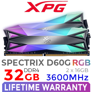 ADATA SPECTRIX D60G RGB 32GB DDR4 3600MHz Memory