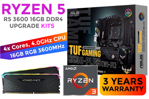 AMD RYZEN 3 4100 TUF B550-PLUS Wi-Fi 16GB RGB 3600MHz Upgrade Kit - ASUS TUF GAMING B550-PLUS Wi-Fi AMD Ryzen ATX Motherboard +  AMD RYZEN 3 4100 6MB Game Cache Up to 4.0GHz CPU (OEM) + Corsair Vengeance RGB RS 16GB (2 x 8GB) 3600MHz DDR4 Desktop Memory