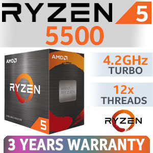 AMD Ryzen 5 5500 6-Core 12-Threads 3.6GHz (4.2GHz Max Boost) Socket AM4 65W Desktop Processor / 19MB GameCache / 3rd Gen AMD Ryzen Desktop Processor / Wraith Stealth CPU Cooler Included / <span style="color: red;" >Descrete Graphics Required</span> / 100-100000457BOX