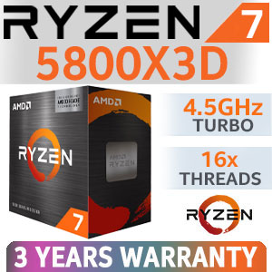 AMD Ryzen 7 5800X3D 8-Core 16-Threads 3.4GHz (4.5GHz Max Boost) Socket AM4 105W Desktop Processor / 100MB GameCache / AMD 3rd Gen Core Architecture / <span style="color: red;" >Discrete Graphics Card Required
</span> / 100-100000651WOF