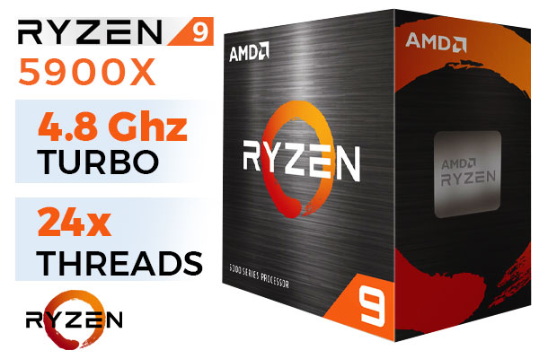 AMD Ryzen 9 5900X 12-Core 24-Threads 3.7GHz (4.8GHz Max Boost) Socket AM4 105W Desktop Processor / 70MB GameCache / 3rd Gen AMD Ryzen Desktop Processor / <span style="color: red;" >Descrete Graphics Required</span> / 100-100000061WOF