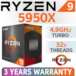 AMD Ryzen 9 5950X 16-Core 32-Threads 3.4GHz (4.9GHz Max Boost) Socket AM4 105W Desktop Processor / 72MB GameCache / 3rd Gen AMD Ryzen Desktop Processor / <span style="color: red;" >Descrete Graphics Required</span> / 100-100000059WOF