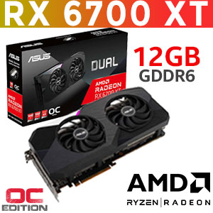 ASUS Dual Radeon RX 6700 XT OC 12GB GDDR6 Graphics Card / 2560 Stream Processor / Boost Clock: Up To 2622 MHz / Axial-tech Fan Design / Dual Ball Fan Bearings / Auto-Extreme Technology / 90YV0G83-M0NA00