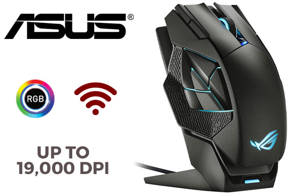 ASUS ROG Spatha X Wired/Wireless Gaming Mouse / ROG 19,000 DPI Sensor / 12 Programmable Buttons / Magnetic Charging stand / Exclusive Push-Fit Switch Sockets / ROG Micro Switches / Aura Sync RGB lighting / 90MP0220-BMUA00