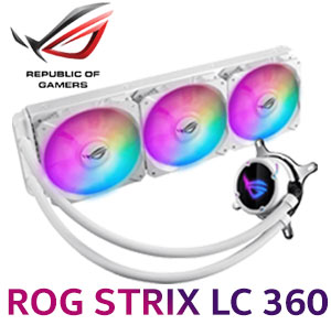ASUS ROG Strix LC 360 RGB All-In-One Liquid CPU Cooler - White / Aura Sync RGB / NCVM-Coating Pump Cover / Triple ROG 120mm addressable RGB radiator fans / Reinforced, sleeved tubing / 90RC0072-M0UAY0