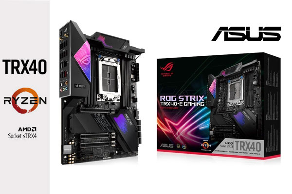 Asus Rog Strix TRX40-E Gaming AMD Ryzen Threadripper ATX Motherboard / 3rd Gen AMD Ryzen / 16 power stages / Wi-Fi 6 / 2.5 Gbps LAN / USB 3.2 Gen 2 / Three M.2 / Aura Sync RGB / AMD Socket sTRX4