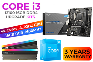 Intel 12th Gen Core i3-12100 PRO B660M-E D4 16GB RGB 3600MHz Upgrade Kit - MSI PRO B660M-E D4 Intel Motherboard  + Intel 12th Gen Core i3 12100 Up to 4.30GHz CPU + KLEVV CRAS XR RGB 16GB (2 x 8GB) 3600MHz DDR4 Desktop Memory