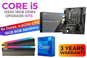 Intel 12th Gen Core i5-12500 PRO B660M-E D4 16GB RGB 3600MHz Upgrade Kit - MSI PRO B660M-E D4 Intel Motherboard  + Intel 12th Gen Core i5-12500 Up to 4.60GHz CPU + KLEVV CRAS XR RGB 16GB (2 x 8GB) 3600MHz DDR4 Desktop Memory