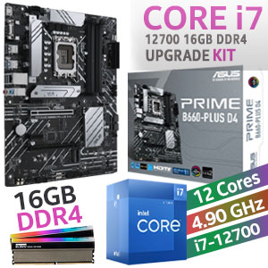 Intel 12th Gen Core i7-12700 PRIME B660-PLUS D4 16GB RGB 3600MHz Upgrade Kit - ASUS PRIME B660-PLUS D4 Intel Motherboard  + Intel 12th Gen Core i7 12700 Up to 4.90GHz CPU + KLEVV CRAS XR RGB 16GB (2 x 8GB) 3600MHz DDR4 Desktop Memory
