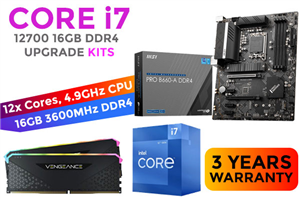 Intel 12th Gen Core i7-12700 PRO B660-A 16GB RGB 3600MHz Upgrade Kit - MSI PRO B660-A Intel Motherboard + Intel 12th Gen Core i7-12700 Up to 4.90 GHz CPU + Corsair Vengeance RGB RS 16GB (2 x 8GB) 3600MHz DDR4 Desktop Memory