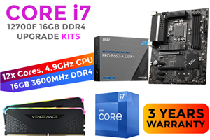 Intel 12th Gen Core i7-12700F PRO B660-A 16GB RGB 3600MHz Upgrade Kit - MSI PRO B660-A Intel Motherboard + Intel 12th Gen Core i7-12700F Up to 4.90 GHz CPU + Corsair Vengeance RGB RS 16GB (2 x 8GB) 3600MHz DDR4 Desktop Memory