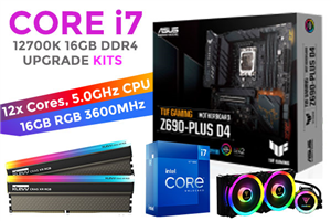 Intel 12th Gen Core i7 12700K TUF GAMING Z690-PLUS D4 16GB RGB 3600MHz Upgrade Kit - ASUS TUF GAMING Z690-PLUS D4 Intel Motherboard  + Intel 12th Gen Core i7 12700K Up to 5.0GHz CPU + KLEVV CRAS XR RGB 16GB (2 x 8GB) 3600MHz DDR4 Desktop Memory + Gamdias Chione M2-240R AIO CPU Liquid