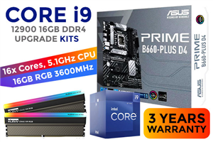 Intel 12th Gen Core i9 12900 PRIME B660-PLUS D4 16GB RGB 3600MHz Upgrade Kit - ASUS PRIME B660-PLUS D4 Intel Motherboard  + Intel 12th Gen Core i9 12900 Up to 5.10GHz CPU + KLEVV CRAS XR RGB 16GB (2 x 8GB) 3600MHz DDR4 Desktop Memory