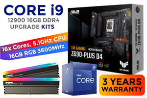 Intel 12th Gen Core i9 12900 TUF GAMING Z690-PLUS D4 16GB RGB 3600MHz Upgrade Kit - ASUS TUF GAMING Z690-PLUS D4 Intel ATX Motherboard + Intel 12th Gen Core i9 12900 Up to 5.10GHz CPU + KLEVV CRAS XR RGB 16GB (2 x 8GB) 3600MHz DDR4 Desktop Memory