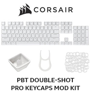 Corsair Gaming PBT Double-shot Pro Keycaps Mod Kit - Arctic White / Heavy-duty PBT Plastic / Long-term Durability / Standard Bottom Row Layout / Optional Silicone O-rings / CH-9911040-NA
