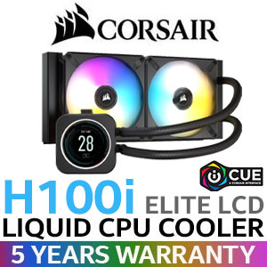 Corsair H100i Elite LCD Display 240mm Liquid CPU Cooler / ML120 RGB Elite Fans / High-Performance Pump Head With RGB LED Ring / Zero RPM Mode / CW-9060061-WW