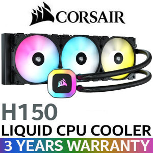 Corsair H150 RGB 360mm Liquid CPU Cooler / SP120 RGB ELITE PWM Fans / High Performance Cold Plate and Pump / CW-9060054-WW