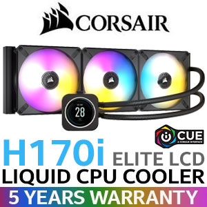 Corsair H170i Elite LCD Display 420mm Liquid CPU Cooler / SP140 RGB Elite Fans / High-Performance Pump Head With RGB LED Ring / Zero RPM Mode / CW-9060063-WW