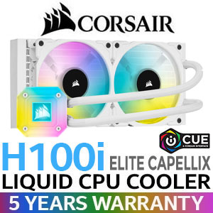 CORSAIR iCUE H100i Elite Capellix Liquid CPU Cooler - White / 240 mm Radiator / ML120 RGB PWM Fans / Zero RPM Cooling Profiles / Magnetic Levitation Fans / Split-flow Copper Cold Plate / CW-9060050-WW