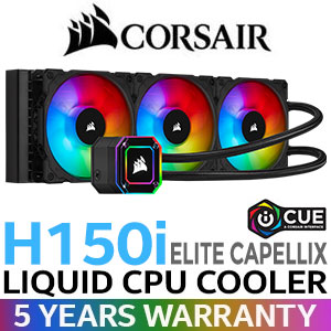CORSAIR iCUE H150i Elite Capellix Liquid CPU Cooler / 360 mm Radiator / ML120 RGB PWM Fans / Zero RPM Cooling Profiles / Magnetic Levitation Fans / CW-9060048-WW
