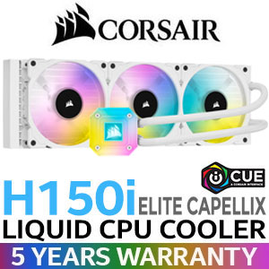 CORSAIR iCUE H150i Elite Capellix Liquid CPU Cooler - White / 360 mm Radiator / ML120 RGB PWM Fans / Zero RPM Cooling Profiles / Magnetic Levitation Fans / CW-9060051-WW