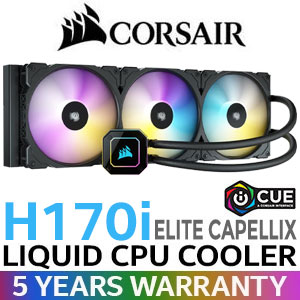 CORSAIR iCUE H170i ELITE CAPELLIX Liquid CPU Cooler / 420mm Radiator / ML140 RGB PWM Fans / Zero RPM Cooling Profiles / Magnetic Levitation Fans / CW-9060055-WW