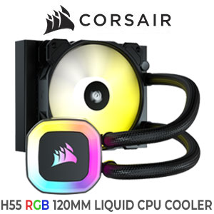CORSAIR iCUE H55 RGB All-In-One 120mm Liquid CPU Cooler / Cooling and Stunning Lighting / SP120 RGB Elite PWM Fans / High-performance Cold Plate /  Tool-free Mounting Bracket / CW-9060052-WW