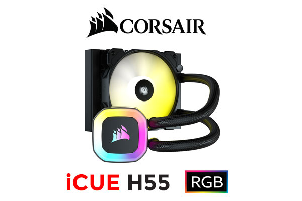 CORSAIR iCUE H55 RGB All-In-One 120mm Liquid CPU Cooler / Cooling and Stunning Lighting / SP120 RGB Elite PWM Fans / High-performance Cold Plate /  Tool-free Mounting Bracket / CW-9060052-WW