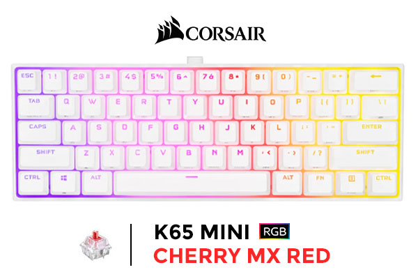 Corsair K65 RGB MINI Gaming Keyboard - CHERRY MX Red - White