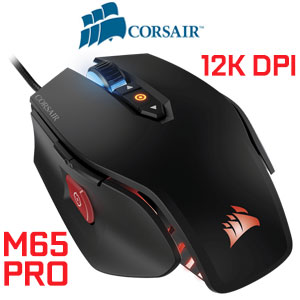 Corsair M65 Pro RGB FPS Laser Gaming Mouse Black / Customizable RGB LED in 3 zones / Dedicated sniper button / 48Kb on-board memory / Aluminum housing with adjustabe weight / Solid metal rubberized weighted scroll wheel / 8 pogramable buttons / 100-12000dpi laser / Adjustable in 50DPi increments / 1000Hz/500Hz/250Hz/125Hz ultrapooling / CH-9300011