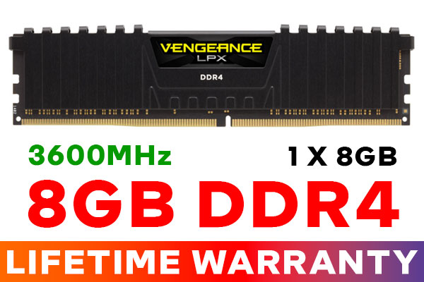 Corsair Vengeance LPX 8GB (1x 8GB) 3600MHz C18 DDR4 Desktop Memory - Black / CMK8GX4M1D3600C18