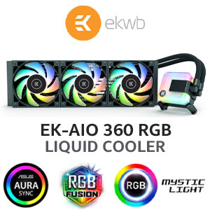 EK 360mm AIO D-RGB All-in-One CPU Liquid Cooler / Water Cooling Computer Parts / 120mm Fan / EK-Vardar High-Performance PMW Fans / Outstanding Thermal Conductivity / Support - Intel 115X/1200/2066, AMD AM4 / EK-AIO-360-D-RGB