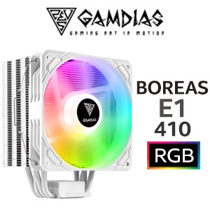 Gamdias BOREAS E1 410 CPU Air Cooler - White / ARGB PWM Fans / Rainbow LED Effect / RGB Motherboard Sync / Outstanding Thermal Conductivity / Extra-Thick Aluminum Base Plate / 4 Copper Heat-Pipes / BOREAS-E1-410-WH