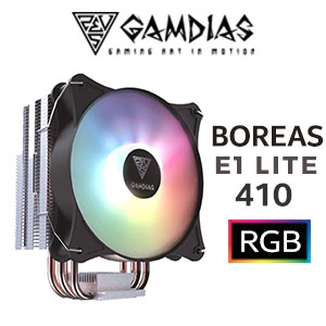 Gamdias BOREAS E1 410 LITE CPU Air Cooler / ARGB PWM Fans / Rainbow LED Effect / RGB Motherboard Sync / Outstanding Thermal Conductivity / Extra-Thick Aluminum Base Plate / 4 Copper Heat-Pipes / BOREAS-E1-410-LITE