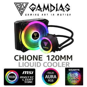 Gamdias Chione E2-120R 120mm All-in-One CPU Liquid Cooler / Customize Your winning Pattern / Straightforward Installation / Integrate Your Style / Impeccable Durability / One Click, Sync All / Chione E2-120R