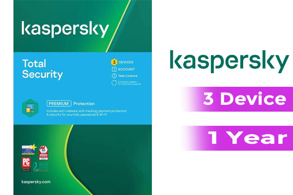 Kaspersky Total Security Premium Protection - 3 Device / 1-Year Subscription / Locates Device Vulnerabilities & Threats / Blocks Cyberthreats Before They Take Hold / Isolates & Removes Immediate Dangers / KL19499XDFS