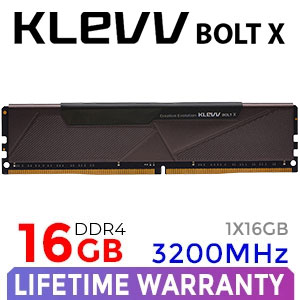 KLEVV BOLT X 16GB (16GB x 1) 3200MHz DDR4 Desktop Gaming Memory / 288-Pin / Performance Enhancing / Best-in-class Memory Chips / Aluminum Heat Spreader / Ecosystem Compatibility / KD4AGU880-32A160T