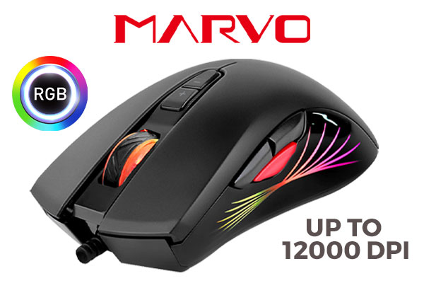 MARVO M519 RGB Optical Gaming Mouse / Supports Up To 12000 DPI / 8 Programmable Buttons / RGB Backlighting / 10 Million Clicks / 1000Hz Polling Rate / M519