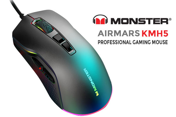 MONSTER Airmars KMH5 Professional Gaming Mouse / Monster Gaming Light System / 7 level Up To 5000 DPI / Ergonomic Design / AIRMARS-KMH5-Mouse