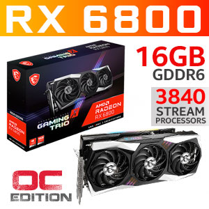 MSI Radeon RX 6800 GAMING X TRIO 16GB GDDR6 Gaming Graphics Card / 3840 Stream Core / Boost Clock : 2155MHz / Base Clock: 1775 /  TRI FROZR 2 Thermal System / FidelityFX Contrast Adaptive Sharpening / DirectX  Raytracing / Precision-crafted Heat Pipes / RGB Mystic Light / 912-V396-003