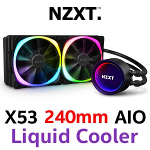 NZXT Kraken X53 240mm RGB All In One CPU Liquid Cooler - Black / Two 120mm Aer RGB 2 Radiator Fans / Rotatable Top Accommodates Log / Addressable RGB Lighting / User-friendly Controls / RL-KRX53-R1
