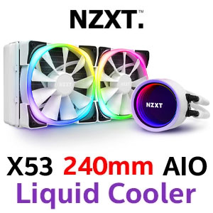 NZXT Kraken X53 240mm RGB All In One CPU Liquid Cooler - White / Two 120mm Aer RGB 2 Radiator Fans / Rotatable Top Accommodates Logo / Addressable RGB Lighting / User-friendly Controls / RL-KRX53-RW