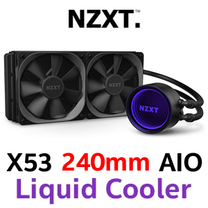NZXT Kraken X53 240mm RGB All In One CPU Liquid Cooler / Stunning Visual Effects / Customizable Lighting Effects / Larger Infinity Mirror Ring LED / Dual 120mm PWM Fans / 240mm Radiator / Copper Cold Plate / 10% Bigger LED Ring Allows for More Vivid RGB / RL-KRX53-01