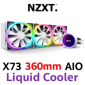 NZXT Kraken X73 360mm RGB All In One CPU Liquid Cooler - White / Two 120mm Aer RGB 3 Radiator Fans / Rotatable Top Accommodates Log / Addressable RGB Lighting / User friendly Controls / RL-KRX73-RW