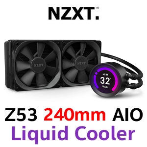 NZXT Kraken Z53 240mm All In One CPU Liquid Cooler with LCD Display - Black / 2.36” LCD Screen Displaying 24-bit Color / Customize Display With Intuitive / Two 120mm Aer P Radiator Fans / Fine Nylon Mesh Sleeves Strengthens Rubber / RL-KRZ53-01