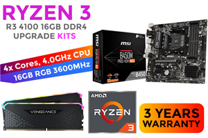 AMD RYZEN 3 4100 MSI B450M PRO-VDH Max 16GB RGB 3600MHz Upgrade Kit - MSI B450M PRO-VDH Max AMD Ryzen ATX Motherboard +  AMD RYZEN 3 4100 6MB Game Cache Up to 4.0GHz CPU (OEM) + Corsair Vengeance RGB RS 16GB (2 x 8GB) 3600MHz DDR4 Desktop Memory